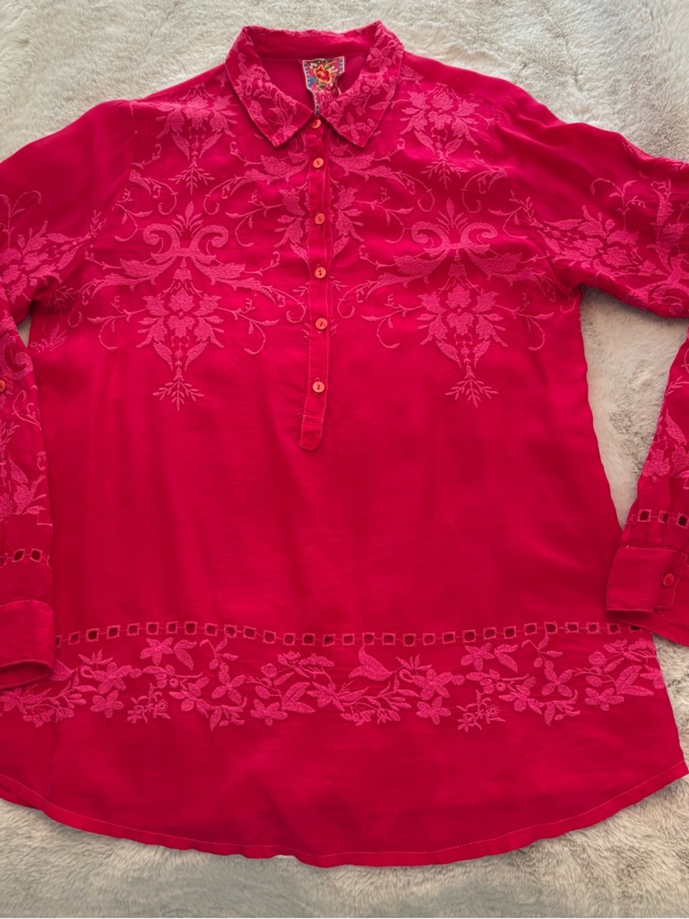 Johnny Was Hot Pink Embroidered Tunic Top